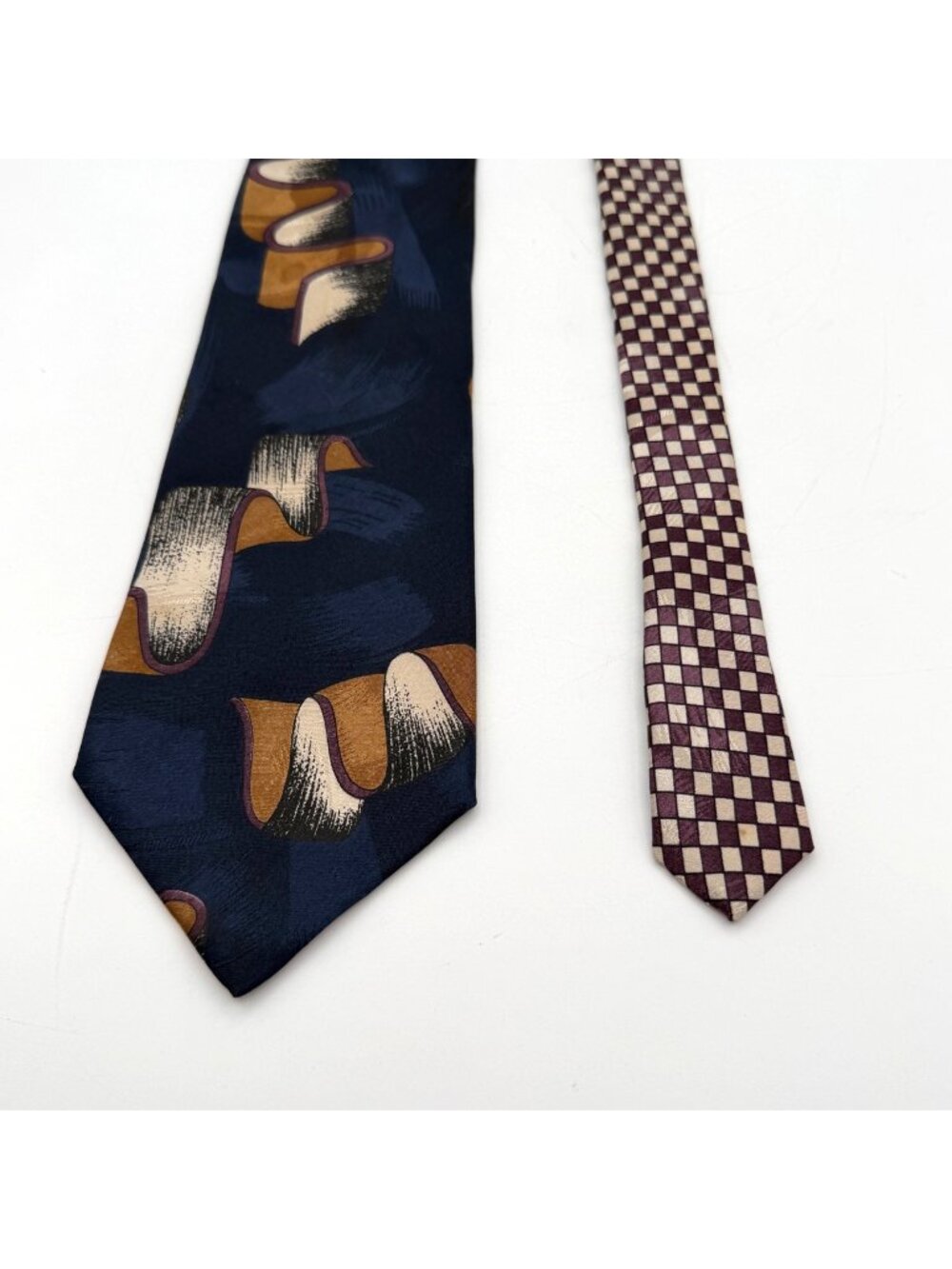 Vintage Pierre Balmain Paris Navy Abstract & Checkered Print Tie 57" x 3.5"